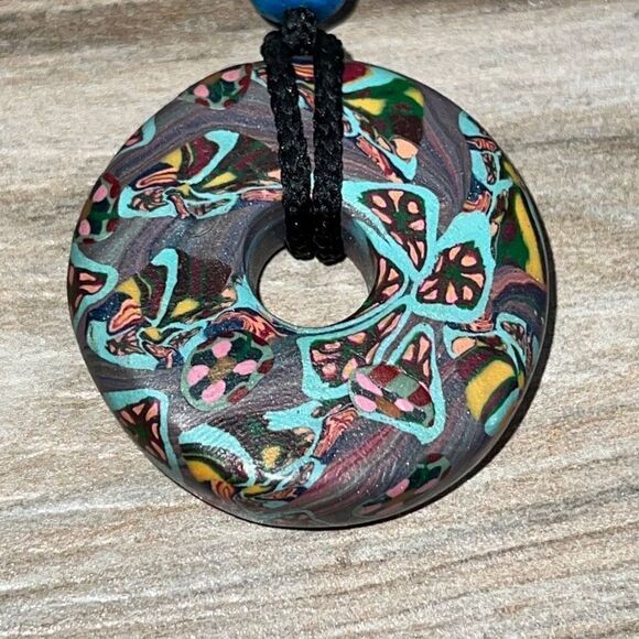 Large Polymer Clay Bead Necklace Bohemian Butterfly Vibes - Picture 2 of 5